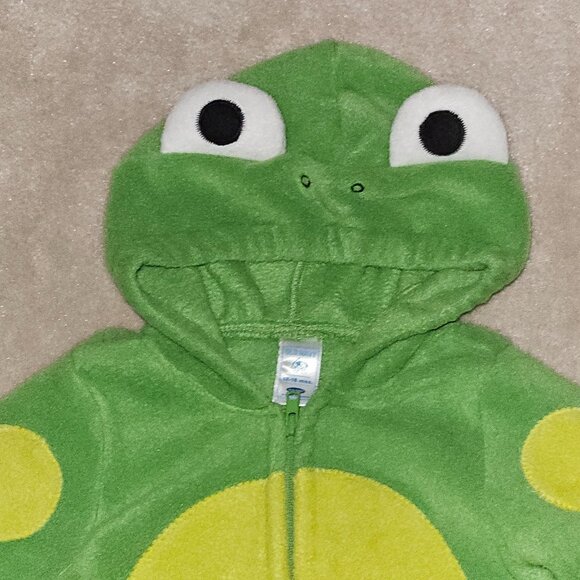 Old Navy Green Frog Fleece Halloween Costume Baby 12-18 Months Hooded Polka Dots - Picture 2 of 8
